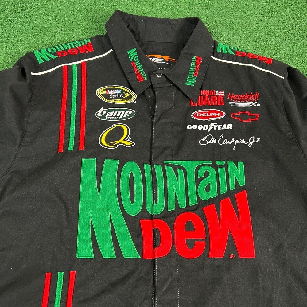 RARE Vintage NASCAR Mountain Dew Dale Jr Racing Button Up Shirt (Size - X Large) - Picture 3 of 12